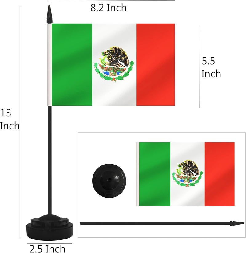Yamiuo 2 Pack Mexico Desk Flag Set, Mexican Desktop Small Miniature Table Office Flag with 12" Black Pole and Black Base, Offices, Classroom, Home, Festival Decoration (Mexico) - Image 2